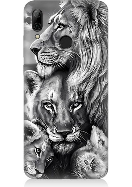 Huawei P Smart 2019 Uyumlu Silikon Kılıf Siyah Beyaz Aslan Ailesi