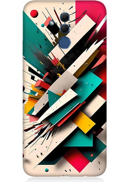 Huawei Mate 20 Lite Uyumlu Silikon Kılıf Renkli Geometrik Desenler