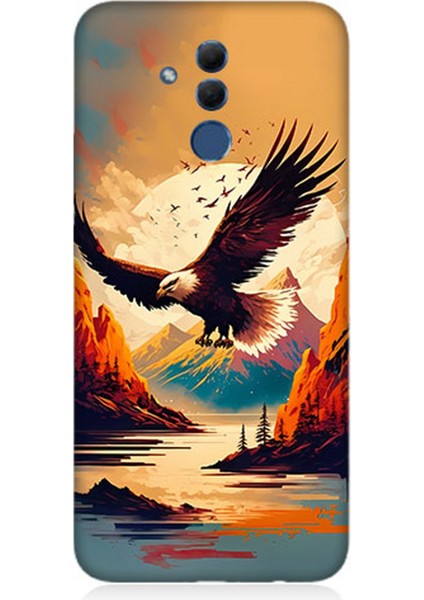 Huawei Mate 20 Lite Uyumlu Silikon Kılıf Uçan Siyah Beyaz Kartal
