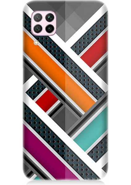 Huawei P40 Lite Uyumlu Silikon Kılıf Renkli Pastel Şeritler