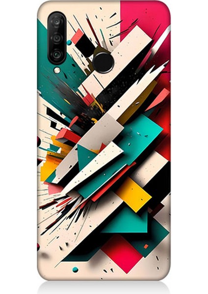 Huawei P30 Lite Uyumlu Silikon Kılıf Renkli Geometrik Desenler