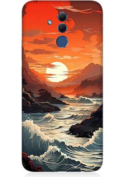 Huawei Mate 20 Lite Uyumlu Silikon Kılıf Deniz Dağ ve Gün Batımı