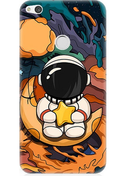 Huawei P9 Lite 2017 Uyumlu Silikon Kılıf Astranot Ay ve Yıldız