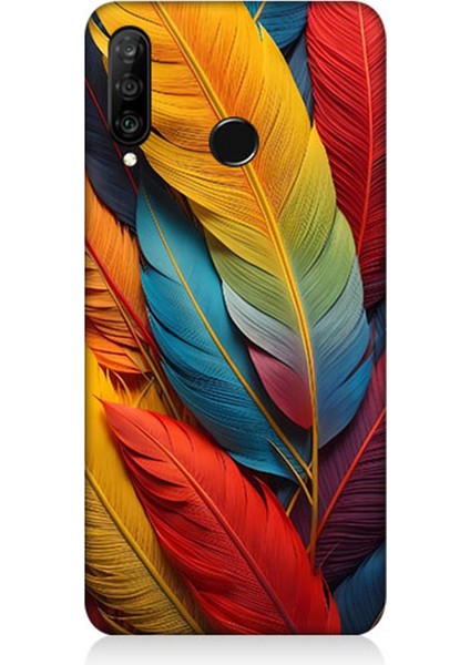 Huawei P30 Lite Uyumlu Silikon Kılıf Pastel Renkli Tüyler