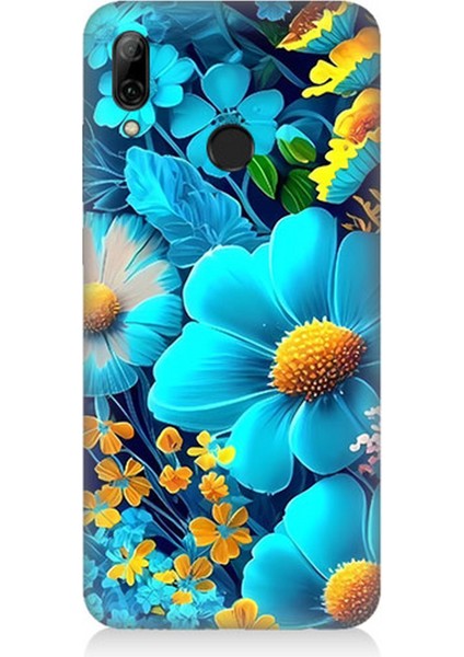 Huawei P Smart 2019 Uyumlu Silikon Kılıf Mavi Sarı Çiçekler