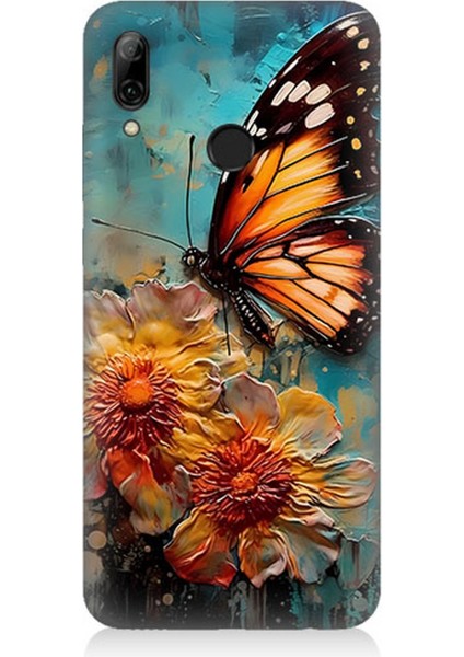 Huawei P Smart 2019 Uyumlu Silikon Kılıf Altın Kelebek ve Papatya