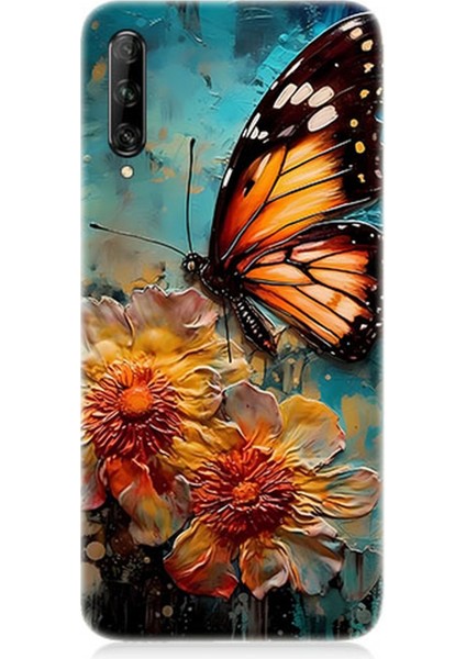 Huawei P Smart Pro Uyumlu Silikon Kılıf Altın Kelebek ve Papatya
