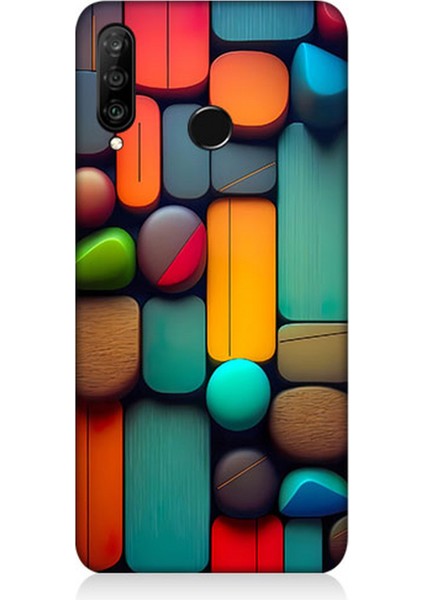 Huawei P30 Lite Uyumlu Silikon Kılıf Pastel Renkli Geometrik Şekiller