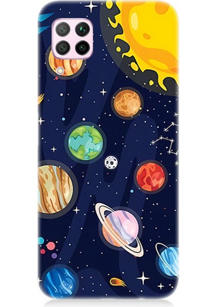Huawei P40 Lite Uyumlu Silikon Kılıf Gezegenler ve Yıldız Haritası