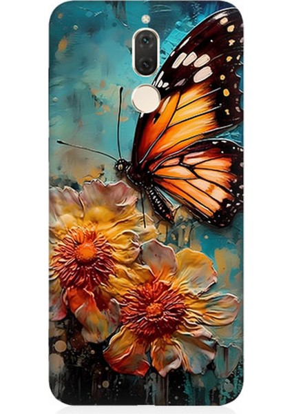 Huawei Mate 10 Lite Uyumlu Silikon Kılıf Altın Kelebek ve Papatya