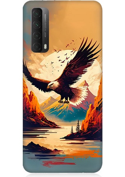 Huawei P Smart 2021 Uyumlu Silikon Kılıf Uçan Siyah Beyaz Kartal