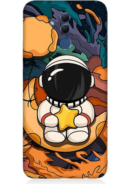 Huawei Mate 20 Lite Uyumlu Silikon Kılıf Astranot Ay ve Yıldız