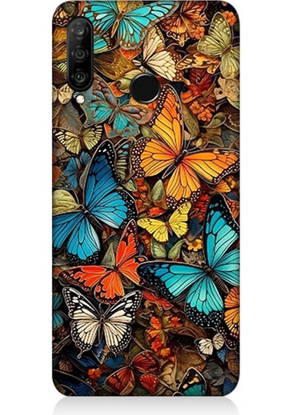 Huawei P30 Lite Uyumlu Silikon Kılıf Pastel Renkli Kelebekler
