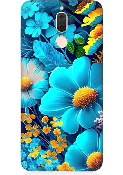 Huawei Mate 10 Lite Uyumlu Silikon Kılıf Mavi Sarı Çiçekler