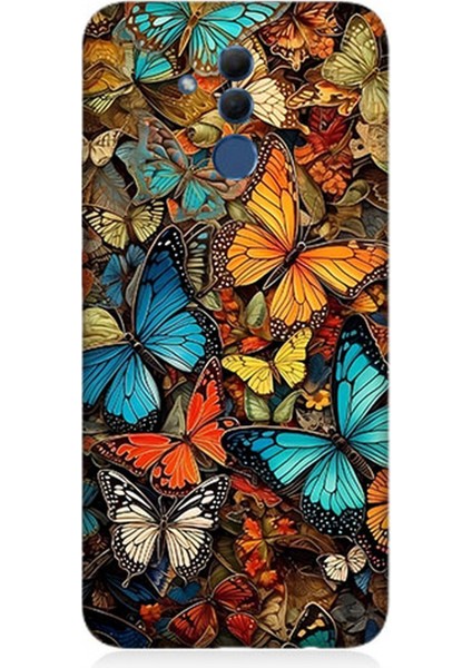 Huawei Mate 20 Lite Uyumlu Silikon Kılıf Pastel Renkli Kelebekler
