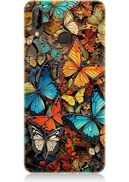 Huawei P20 Lite Uyumlu Silikon Kılıf Pastel Renkli Kelebekler