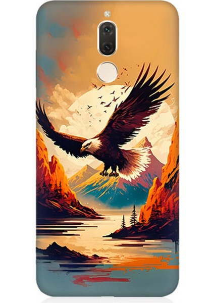 Huawei Mate 10 Lite Uyumlu Silikon Kılıf Uçan Siyah Beyaz Kartal