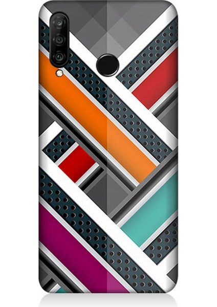 Huawei P30 Lite Uyumlu Silikon Kılıf Renkli Pastel Şeritler