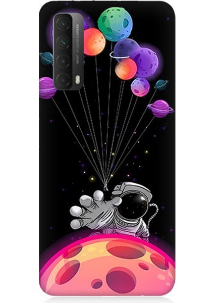 Huawei P Smart 2021 Uyumlu Silikon Kılıf Astranot ve Uçan Balonlar