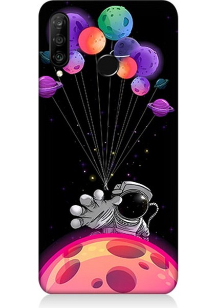 Huawei P30 Lite Uyumlu Silikon Kılıf Astranot ve Uçan Balonlar