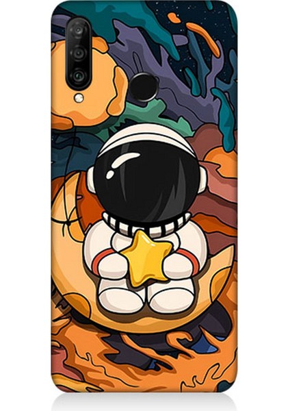 Huawei P30 Lite Uyumlu Silikon Kılıf Astranot Ay ve Yıldız