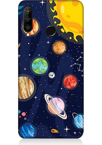Huawei P30 Lite Uyumlu Silikon Kılıf Gezegenler ve Yıldız Haritası