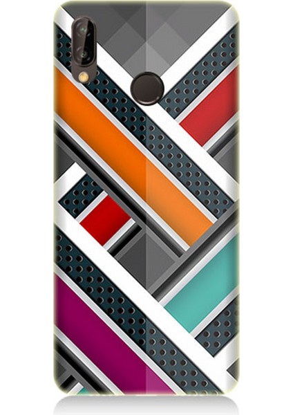 Huawei P20 Lite Uyumlu Silikon Kılıf Renkli Pastel Şeritler