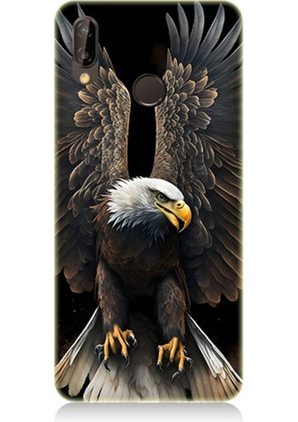 Huawei P20 Lite Uyumlu Silikon Kılıf Beyaz Başlı Kara Kartal