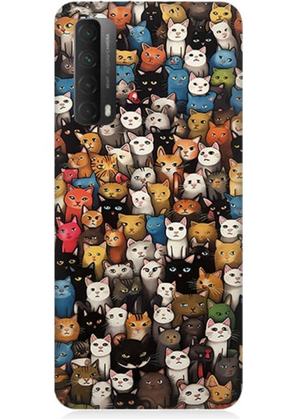Huawei P Smart 2021 Uyumlu Silikon Kılıf Renki Sevimli Kediler