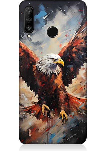 Huawei P30 Lite Uyumlu Silikon Kılıf Beyaz Başlı Siyah Kartal