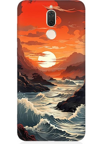 Huawei Mate 10 Lite Uyumlu Silikon Kılıf Deniz Dağ ve Gün Batımı