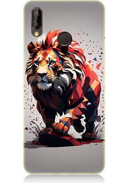 Huawei P20 Lite Uyumlu Silikon Kılıf Sarı Kırmızı Aslan