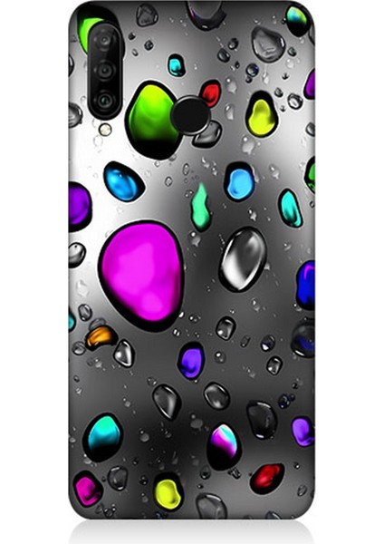 Huawei P30 Lite Uyumlu Silikon Kılıf Renkli Yağmur Damlaları