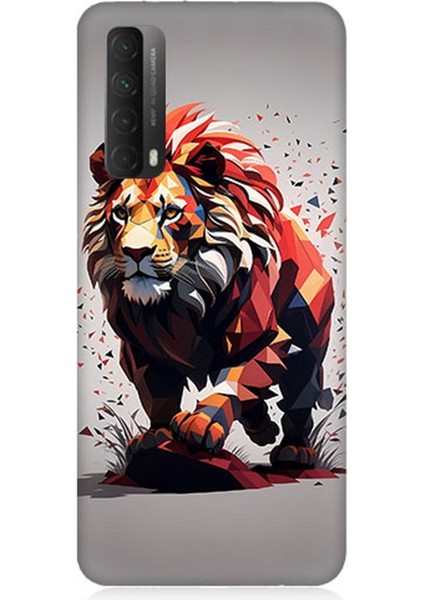 Huawei P Smart 2021 Uyumlu Silikon Kılıf Sarı Kırmızı Aslan