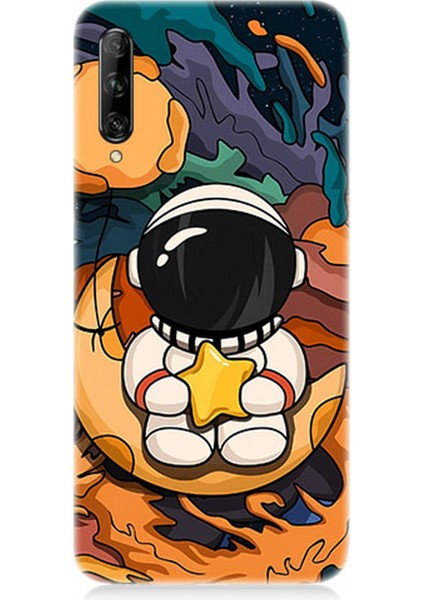Huawei P Smart Pro Uyumlu Silikon Kılıf Astranot Ay ve Yıldız