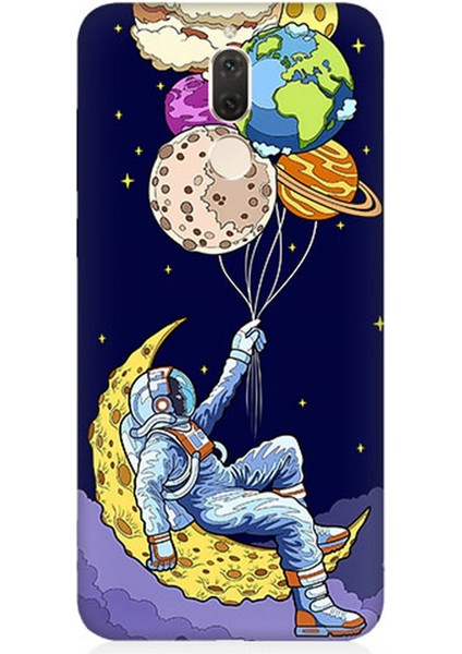Huawei Mate 10 Lite Uyumlu Silikon Kılıf Astranot ve Gezegen Balonlar