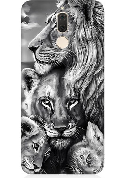 Huawei Mate 10 Lite Uyumlu Silikon Kılıf Siyah Beyaz Aslan Ailesi