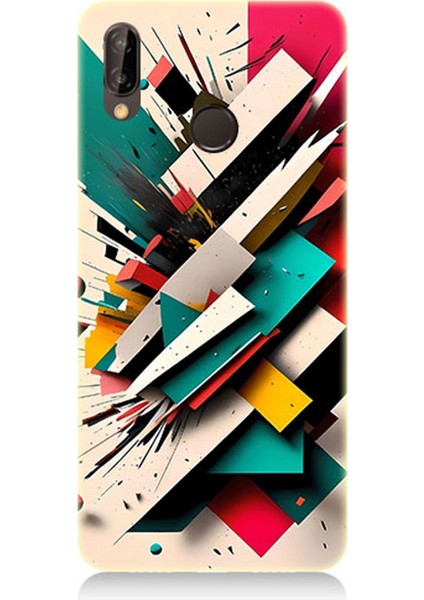 Huawei P20 Lite Uyumlu Silikon Kılıf Renkli Geometrik Desenler
