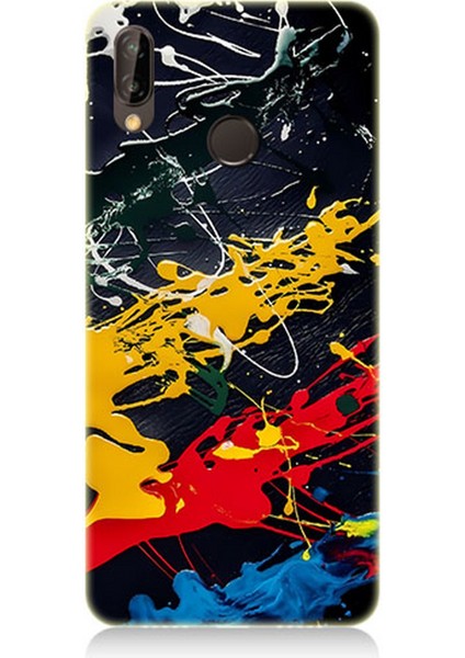 Huawei P20 Lite Uyumlu Silikon Kılıf Renkli Boya Darbeleri
