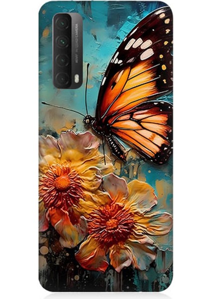 Huawei P Smart 2021 Uyumlu Silikon Kılıf Altın Kelebek ve Papatya