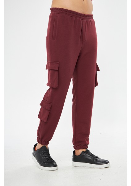 Bordo Jogger Kargo Cepli Pantolon - Eşofman Altı