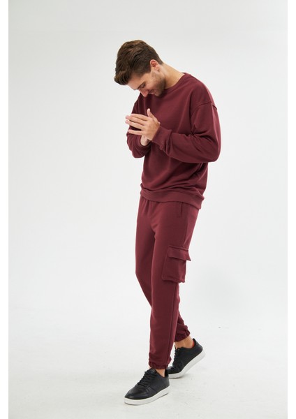 Bordo Jogger Kargo Cepli Pantolon - Eşofman Altı