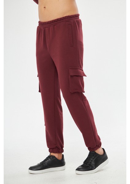 Bordo Jogger Kargo Cepli Pantolon - Eşofman Altı