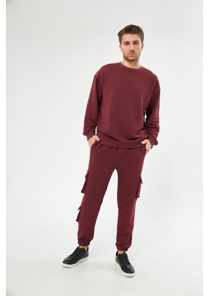 Bordo Jogger Kargo Cepli Pantolon - Eşofman Altı