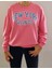 Oversize Model Pembe Mavi Baskılı Bisiklet Yaka Spor Şık 3 İplik Şardonsuz Sweatshirt 1