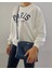 Oversize Model beyaz Baskılı Bisiklet Yaka Spor Şık 3 İplik Şardonsuz Sweatshirt 5