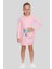 3-8 Yaş Kız Çocuk Kedi Desenli Sweat Elbise Pembe 1
