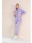 Büyük Düğmeli Kadın Günlük Spor Takım Lila 5