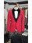 Erkek Smokin Damatlık Şal Yaka Italyan Kesim Slim Fit Ceket Yelek Pantolon Papyon-Kırmızı 1