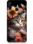 Huawei P30 Lite Uyumlu Silikon Kılıf Çiçekler ve Kül Gri Kedi 1